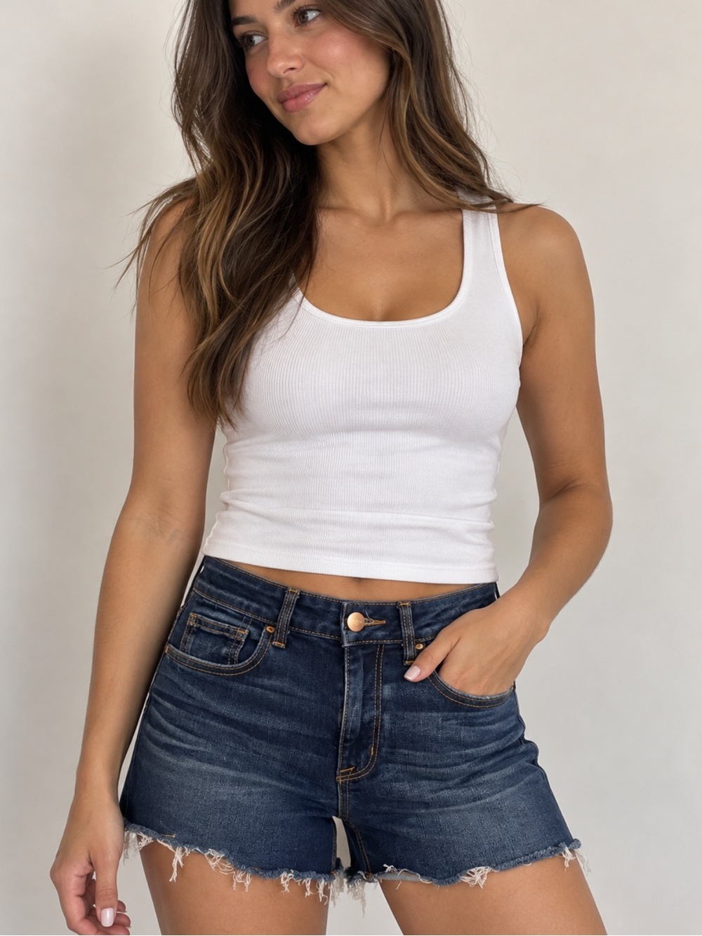 American Eagle High Rise Distressed Denim Cutoff Shorts Size 4 Dark Wash